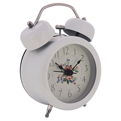 Königswerk Doppelglocken-Wecker mit Nachlicht, geräuschloser Betrieb, Quarzuhrwerk, analog, 7,6 cm – weiß - 2