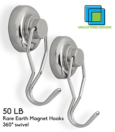Gancho Giratorio con Poderoso Imán Uncluttered Designs - Ganchos Magnético Ultra Resistentes Para Carga Pesada del poco común y fuerte Neodimio para Organización y Almacenamiento con Ganchos (Paquete de 2, 23kg)