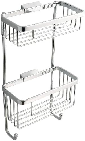 VELMATD-267-1 - Premium quality large double shower caddy - elegant timeless design - highly polished chrome-plated brass - no plastic - 100% rustproof!