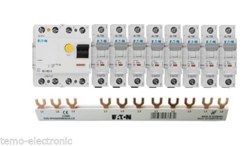 TM: Eaton Set 1x FI 236776 40A 0,03 + 8x Eaton LS-Schalter 1-polig 236033 + 1x 215660 FI Sammelschiene