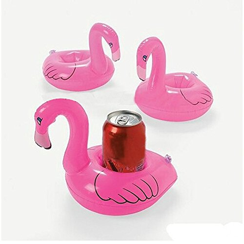 Mini Cute Red Flamingo Floating Inflatable Drink Can Holder Pool Bath Toy