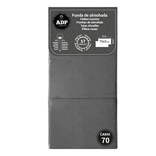 ADP Home - Funda de almohada lisa 144 hilos (pack de 2 ud. De 70 cm), gris
