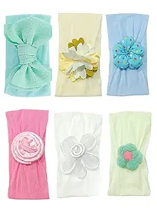 ANNA CREATIONS multi-coloured baby girl kids hairband headbands elastic hair accessory set 6 PCS with gift box-pink (5)