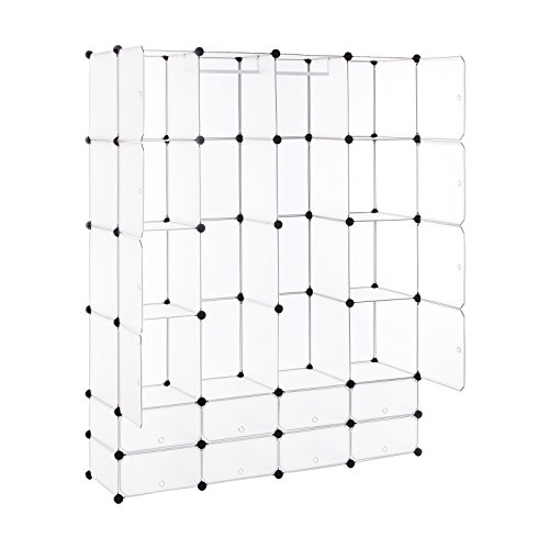 Songmics Kleiderschrank Garderobenschrank Steckregalsystem mit Schuhregal/2 Kleiderstange Kapazität 960L Weiß 180 x 145 x 37 cm LPC42W