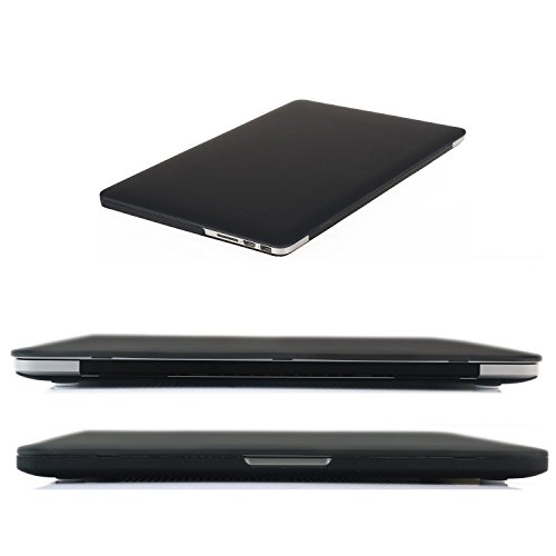 i-Buy Matte Gummierte Harte Schutzhülle Hülle für Apple Macbook Pro 13.3 Zoll mit Retina Display + Schutzfolie + Silikon Tastaturschutz + Anti-Staub-Stecker – Schwarz - 4