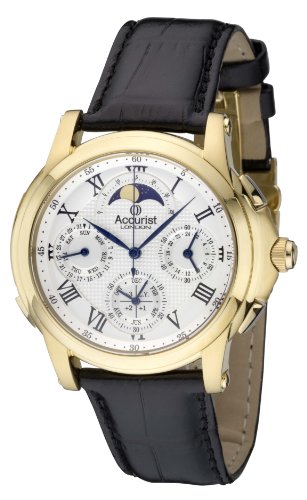 Accurist Men's Quartz Watch with Silver Dial Chronograph Display and Black Leather Strap Gmt320W