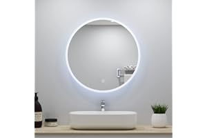 BIUBIUBATH Espejo de baño redondo con luces LED y Demister 600mm Sensor táctil Montado en la pared Espejos de baño con luces