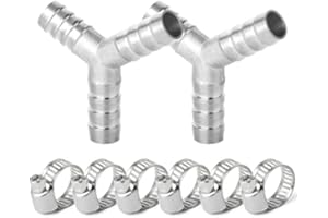 ERGAOBOY 2 Pcs 10MM Stainless Steel Hose Nozzle T Piece, 3 Ways Y Shaped SUS 304 Hose Fitting with 6 Clamps