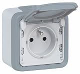 Legrand LEG69910 Prise de courant avec terre avec volet de protection apparent complet Gris Plexo