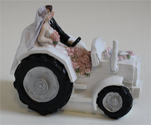 Hochzeitsfigur Brautpaar auf Traktor als Spardose in weiß Sparbüchse Brautpaar Paar Mann Frau auf Trecker Tortenfigur Hochzeitsgeschenk - 6