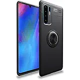 Spazy Case® Oppo F15 Sleek Rubberized Case with Chrome Plating Ring Stand Back Cover Case Designed for Oppo F15 - Black