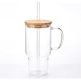 Porsima 4571 Borosilikat Cam Pipetli Bambu Kapaklı Bardak 800ml