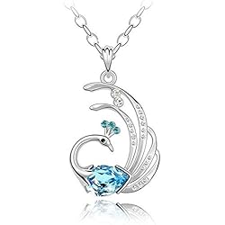 Shining Diva Genuine Austrian Crystal 18k White Gold Plated Peacock Pendant Necklace Gift For Women & Girls