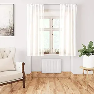 Encasa Homes Sheer Net Curtains Semi Transparent 6 ft Long, Milky White, Pack of 2