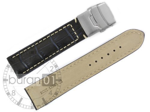 Original von Buran01.com Uhrenarmband mit Sicherheitsfaltschliee Kroko Look dunkelblau weie Naht 24mm Original von Buran01.com Uhrenarmband mit Sicherheitsfaltschliee Kroko Look dunkelblau weie Naht 24mm