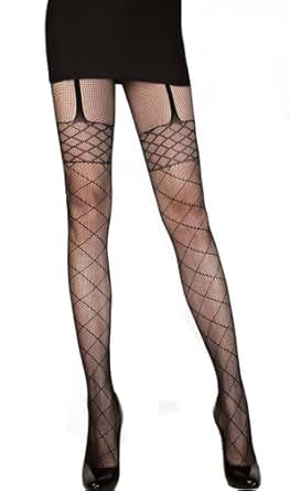 Collant Porte Jarretelle Bas Résille Noir Carreaux: Amazon ...