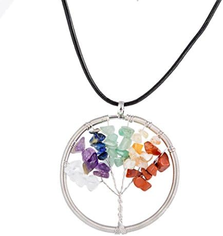 Keyuefa Necklace Pendants,Natural Gemstone 4 Chakra Healing Tree Pendant Necklace Charming Handmade Gifts (Multicolor)