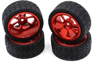 Bumdenuu - Llanta de rueda de metal de 65 mm + neumáticos de goma de alta adherencia para Wltoys 144001 A959 A959-B 124019 124018 piezas de coche RC, color rojo