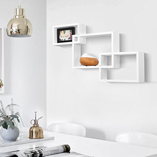 Finether 3er Set Wandregal Schweberegal Wand-Würfelregal Design Cube Regal Hängeregal Regalwürfel Wandablage aus MDF-Holz für Ablage von CD DVD Fotorahmen Deko in Lounge Wohnzimmer unsichtbare Wandmontage würfel schwebend weiß - 6