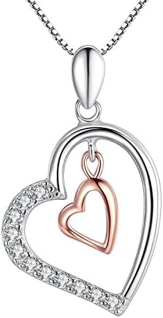 Heart Necklace 925 Sterling Silver Women Cubic Zirconia Double Heart Pendant Necklaces “Love is in the air” with Jessibox Gift Package for Valentine’s Gifts Birthday