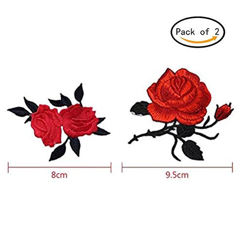 Smilucky Packung von 2 Stickerei Rose Blume n?hen auf Patch-Abzeichen gestickte Blumenhandwerk Kleidung Hut Tasche Dekoration