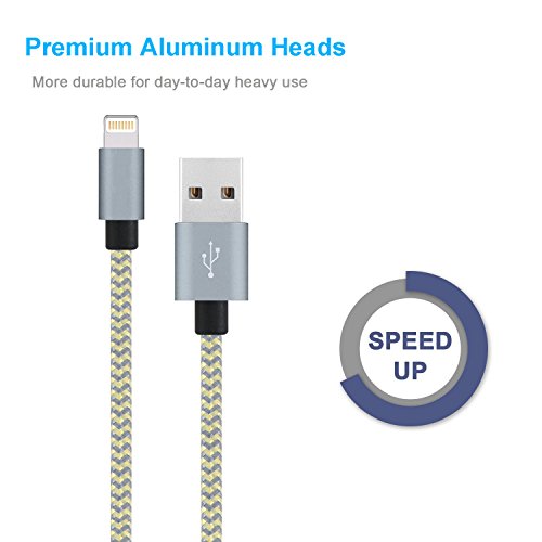 PeziMu iPhone Kabel Nylon, Geflochtenen USB Kabel für iPhone7 / 7plus / 6s / 6 plus, iPhone SE, iPhone 5s 5c 5, iPad, iPod – (1+2+3)M (Grau gold) - 5
