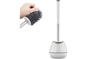 ASGA GLOBAL Escobilla de baño de Acero Inoxidable y Silicona. Escobillero WC. Limpieza hogar Aseo. Limpiador baño Cepillo Inodoro. Silicone Vater. Toilet Brush. Casa banho. Blanca.