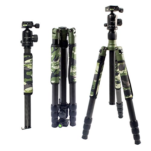 XILETU Professional Carbon Fiber Tripod Kit Army Olive Green Camouflage Sleeve Military Monopod Panoramic Ball Head