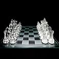 MSA Glass Chess Set with Glass Board | Frosted & Clear Glass Chess Pieces | Mind Game for Adults | Strategy/Outdoor Game (Set of 1)(20x20cm)