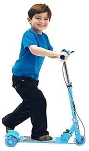 MANHIR ENTERPRISE Road Runner Scooter for Kids of 3 to 10 Years Age 3 Adjustable Height, Foldable, led PU Wheels & Weight Capacity 40kgs Kick Scooter with Brakes (Blue)