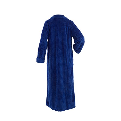 Ladies Slenderella Luxury Waffle Fleece Dressing Gown Ankle Length Button Up Blue Medium - UK 12/14