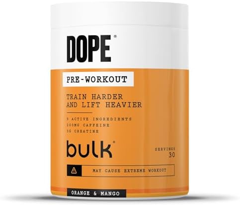 Bulk Polvere Pre-Workout Dope | Arancia e Mango | 3 g di creatina per porzione | 200 mg di caffeina | Citrullina malato e arginina AKG | Beta-alanina | Energia, concentrazione e prestazioni | 510 g