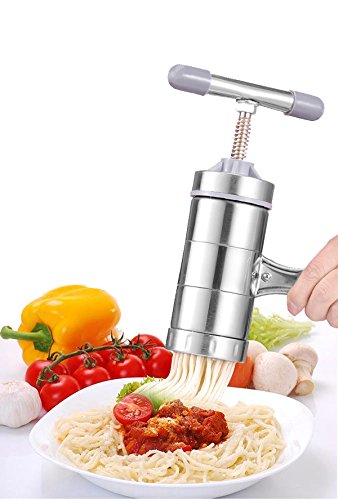 JOYOOO Multi-Funktions Küche Zubehör Edelstahl Pasta Presse Nudelmaschine mit 5 Noodle Mould - 2