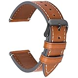 Fullmosa Ersatz Armbänder für Uhr in 6 Farben, Wax Series Echtes Leder Uhrenarmband 14mm/Watch Band für Damen&Herren,Hellbraun + Rauchgraue Schnalle 14mm