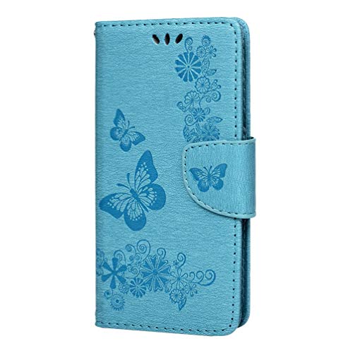 Samsung Galaxy S10 Case, Protective Flip Soft PU Leather Notebook Embossed Butterfly Kickstand Card Holder Bumper Cover for Samsung Galaxy S10, Blue