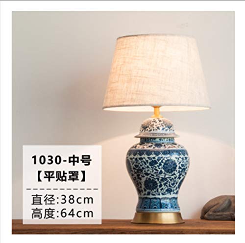 Preisvergleich Produktbild Nachttischlampe Schreibtischlampe Leselampe Tischlampe Tischleuchte Keramik - Lampe Blau - Weißem Porzellan Kupfer Klassische Chinesische Antike Wohn - Und Schlafzimmer Lampe Schaltfläche Wechseln