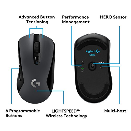 Logitech G603 - Rat  n inal  mbrico para gaming con sensor   ptico Hero  12 000 dpi 