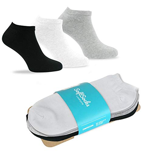 SoftSocks SNEAKER LOW CUT Calcetines para mujeres, hombres y adolescentes, varios tamaños, 6 pares: ¡Negro, blanco o mixto! Calidad de algodón! (2x negro, 2x gris claro, 2x blanco, 35-38)