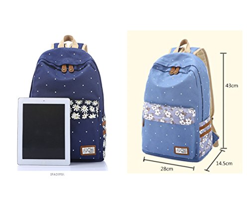 Evay Canvas Rucksack Retro Vintage Stil Bunte Polka Dot Daisy Blume Schulrucks  cke Schule Tasche f  r Damen und Herren Leichte Niedlichen Wasserdicht