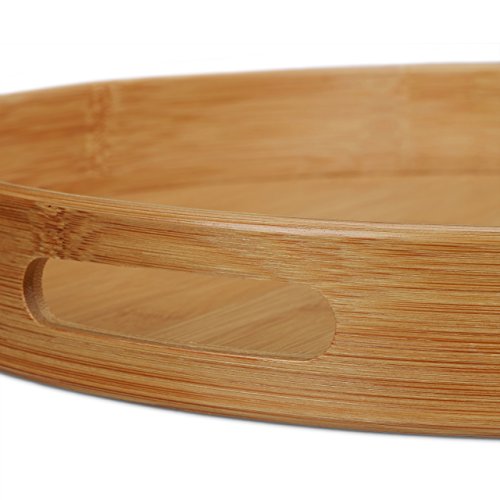 Relaxdays Serviertablett Bambus rund, erhöhter Rand, Gastrotablett, Grifflöcher, HxBxT: 5 x 38,5 x 38,5 cm, Holz, natur - 3