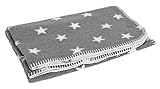 Yogilino® Babydecke 75 x 100 cm Made in Germany, 100 % Baumwolle, mit dekorativer Häkelkante, Maschinenwaschbar bis 30º C, trocknergeeignet, grau mit weißen Sternen