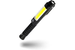 NEBO Big Larry 3 Work Light, 600 Lumen Flashlight with COB Work Light, Pocket Clip Magnetic Base for Hands-Free Lighting, Portable COB LED Dimmable Flashlight, Hazard Light-Red (Black)