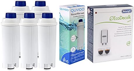 5 x QUVIDO Delta Water Filter for Delonghi Coffee Machine + 1 x Delonghi DLSC200 Descaler Mini Ecodecalc 2x100ml