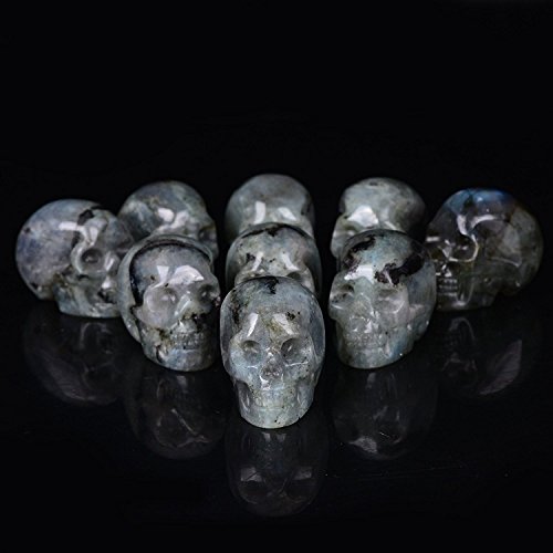 Mineralbiz 1.3 „-1.5“ Natürliche Labradorit Hand geschnitzte Kristallschädel-Edelstein Menschliche Schädel-Kopf-Skulptur Healing Reiki - 2