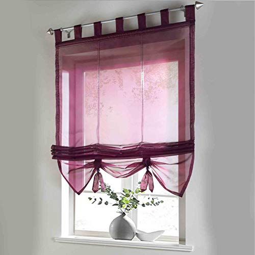Hihoddy - Cortina de Gasa para Levantar Cortinas de Estilo Romano, Altura Ajustable, Color sólido, Tratamiento para Ventana, salón, Dormitorio, Estudio, Cocina, balcón, 140 x 155 cm, Color Rojo Vino