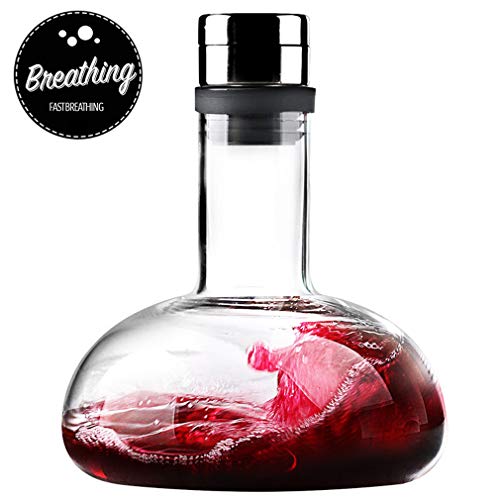 Smaier Decantador De Vino, Red Wine Breather Jarra 1200 ml, Vidrio Soplado a Mano Decantador De Aireación De Cristal Vino