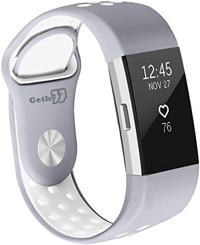 Gethy's Fitbit Charge 2 Band Strap Replacement For Sporty and Trendy Look With Adjustable Wrist (White/Grey, Small)