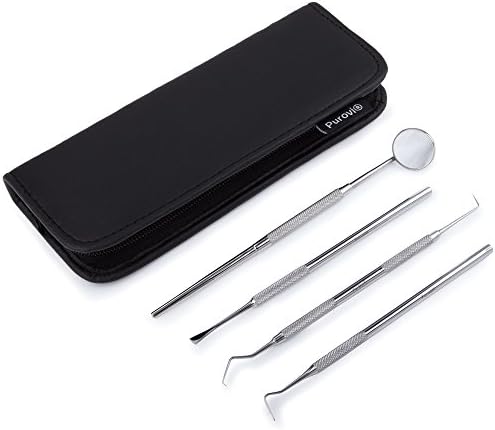 Purovi® DENTAL HYGIENE KIT | Teeth CLEANING Tools | Mouth Mirror, Sickle Scaler, Tartar Scraper and Dental Probe | Plaque REMOVER | Stainless Steel
