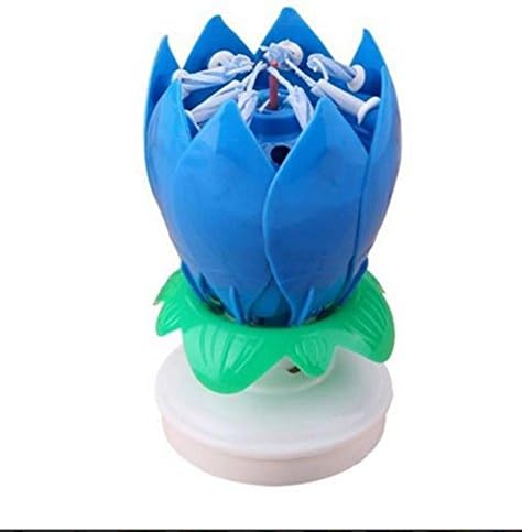 Happy Birthday Musical Candle Blooming Lotus Party Light Decoration (Blue)