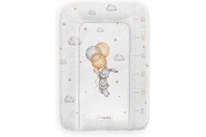 Albero Mio Wickelauflage 50 x 70 cm abwachbar Baby Wickelmatte Kommode Weiche Wickeltischauflage Folie PVC ÖKO-TEХ-zertifiziert (Kaninchen mit Ballons)
